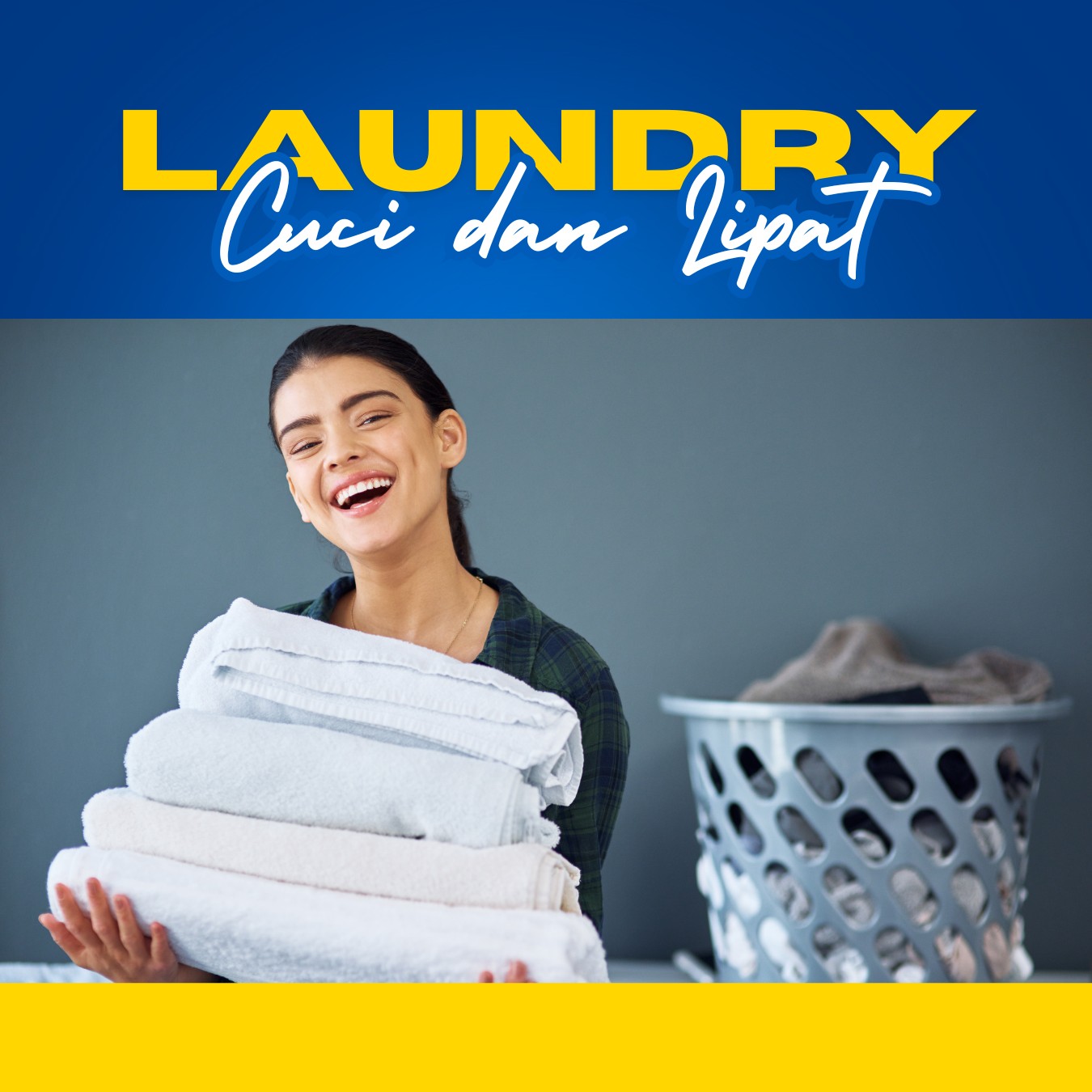 Biru dan Kuning Modern Promo Jasa Laundry Postingan Instagram - 1